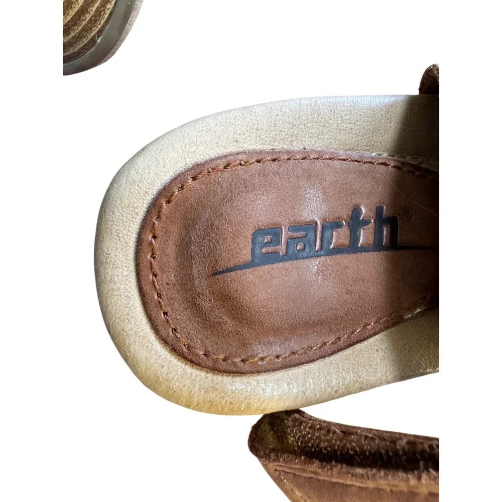 Earth Lace Up Nubuck Leather Boho Festival Cutout Peep Toe Brown Bootie Sandals